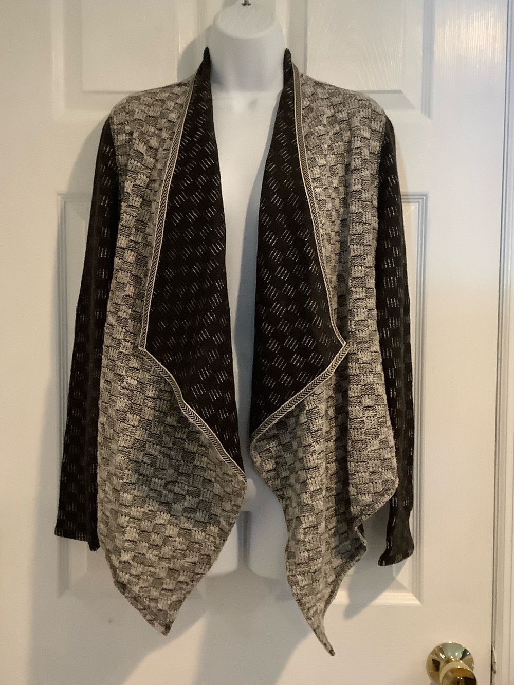 ANTHROPOLOGIE SATURDAY SUNDAY Luci Black/Gray Draped Open Front Fall Cardigan M